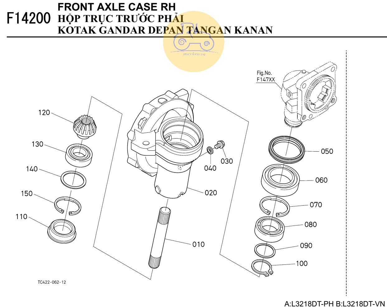 Hộp trục bánh xe trước phải